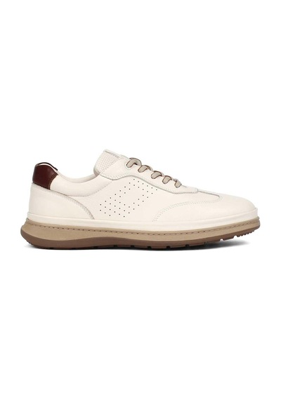 Erkek Bej Bağcıklı Deri Sneaker