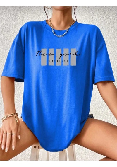 Kozia Outdoors Malkoçbey Newyork Broklıyn Baskılı Overisze Unisex Basic T-şhirt Saks Mavi Saks Mavisi