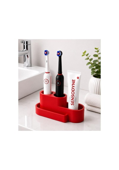 Şarjlı Diş Fırçası Ve Macun Stant Organizer Modern 3d Tasarım Renk Çeşitleri Mevcut Kırmızı Kırmızı