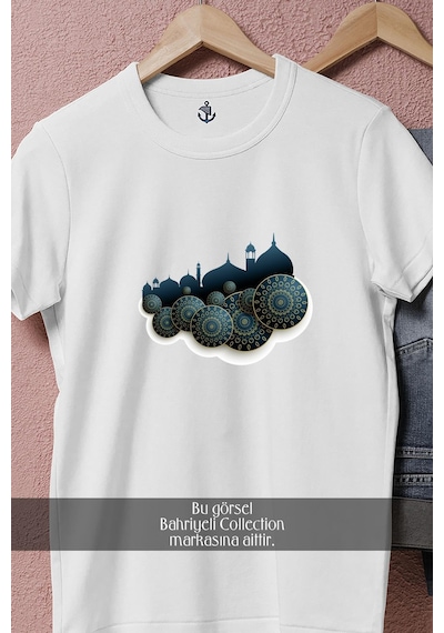 Oversize İslam Ve Müslümanlık Sembol Tasarımlı Unisex T-shirt Beyaz