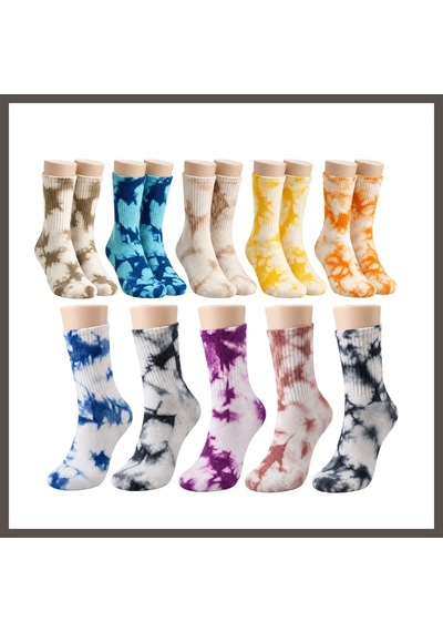 Bezos Unisex Batik Spor Çorap 10'lu Set Tie Dye Tenis Çorabı Koyu Retro Renkler Günlük Rahat Konforlu Stil Nxrlvng Çok  Renkli