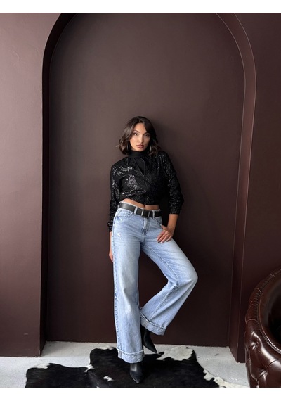 Verymoda Payetli Kadın Ceket - Şık Gece Kombini Siyah