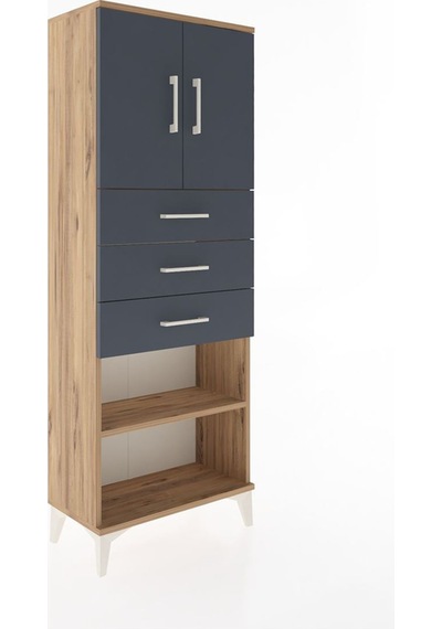 Arges Dolap 3 Raflı 3 Çekmeceli 2 Kapaklı 60x30x163 Çam-antrasit Atlas Çam