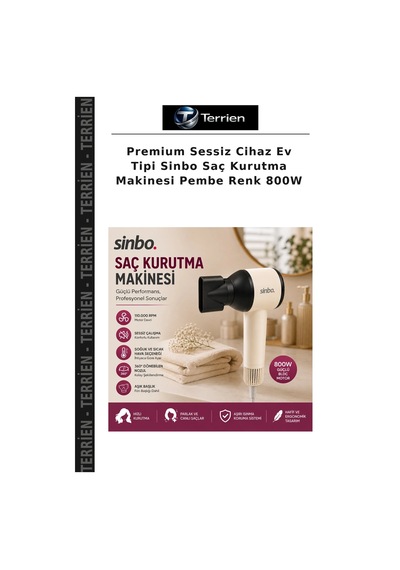 Premium Sessiz Cihaz Ev Tipi Sinbo Saç Kurutma Makinesi Pembe Renk 800w