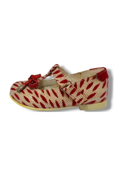 Miss Jr 3088-20 Zebra Desen Fiyonklu Kız Çocuk Babet Kırmızı Beyaz Kırmızı