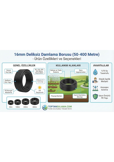 16mm Deliksiz Boş Damlama Borusu 50 Metre