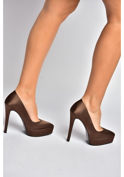 Fox Shoes Y246221604 Kahverengi Kumaş İnce Topuklu Kadın Ayakkabı