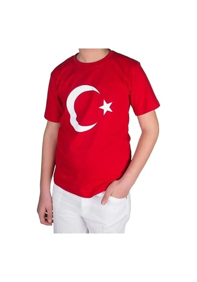 Bilge Trend Türk Bayraklı T-shirt Kız Ve Erkek Çocuk Unisex Bayram Tişörtü Kırmızı