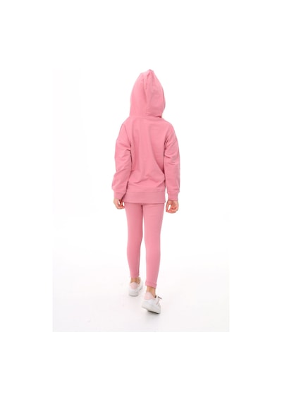 Toontoy Kids Toontoy Kız Çocuk 2'li Takım Baskılı Bisiklet Yaka Düşük Omuz Cepli Sweatshirt & Basic Düz Tayt Gül Kurusu