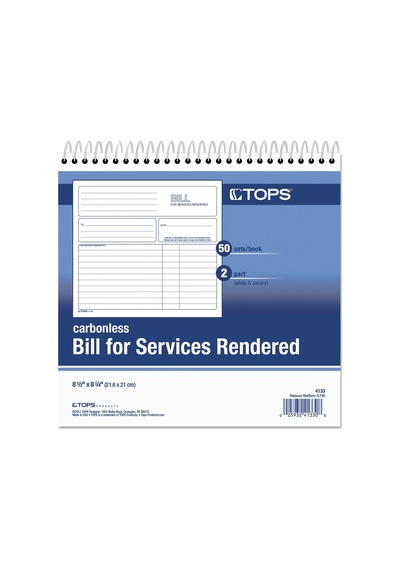 2-part Carbonless Bill For Services Rendered Book, 22cm X 21cm, 50 Sheets, White, 4133
