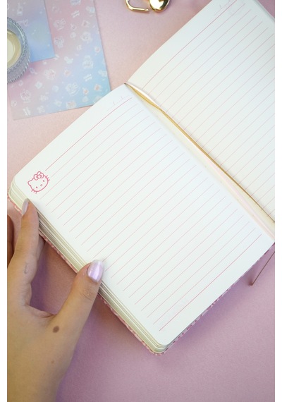 Victoria's Journals Hello Kitty Hush Hush Kilitli Defter + Vegan Deri Kalemlik Kutulu Set – 160 Yaprak, Çizgili