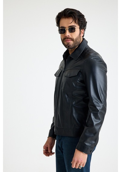 Franko Armondi Fit Kısa Erkek Deri Ceket E3-k-2539-23419 Siyah