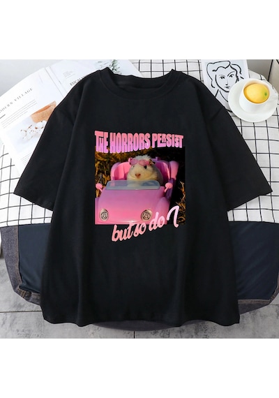 Tarzsokak Beyaz Üzgün Hamster Korku Devam Ediyor Ama Ben Pembe Grafik Baskı Karikatür Siyah