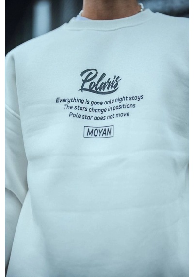 Kışlık Bisiklet Yaka Ön Ve Arka Baskılı Sweatshirt - Beyaz - Beyaz