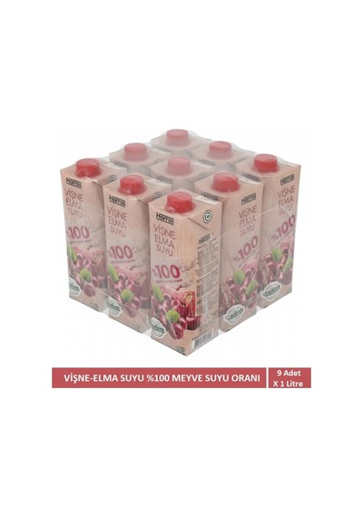 %100 Vişne Elma Suyu 9 X 1 Litre Katkısız Doğal Şeker Ilavesiz Ve Alerjen Içermez