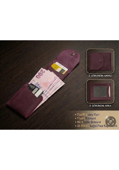 Aldorya %100 Hakiki Crazy Deri Minimalist Akıllı Cüzdan Fonksiyonel Ve Şık Tasarım Unisex Mürdüm