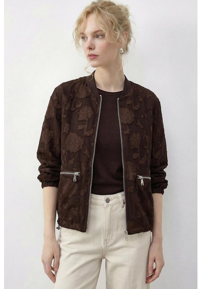 Shade Kadın Fermuarlı Şifon Empirme Oversize Ceket 2913 60286024 - Acı Kahve Kahverengi