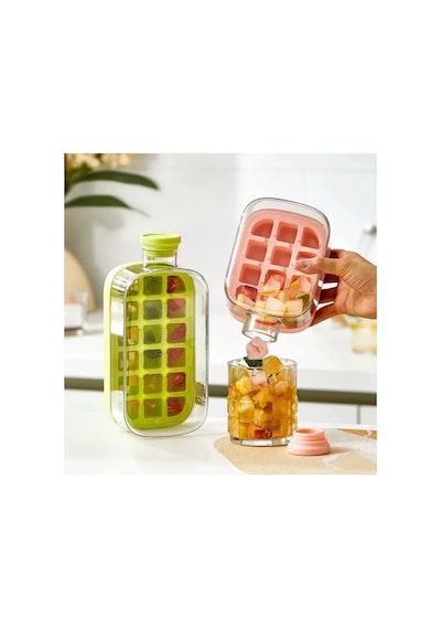 Mucit Home 1000 Ml Buz Kalıbı Pipetli Matara Soğuk İçecek Şişesi Buzluklu Suluk Renkli