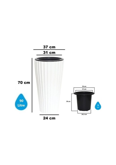 So-lvt2 3 Adet Lilyum Vazo Saksı Takımı İç Kovalı 90 Litre No:2 Beyaz