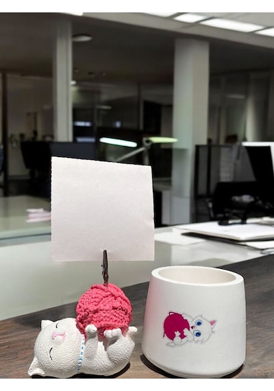 Tatlı Pembe Yumaklı Kawaii Sevimli Kedi Fotoğraf Tutucu Not Tutacak Kalemlik Ofis Seti Hediyelik Pembe