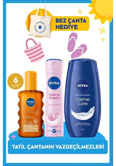 Tatil Çantanın Vazgeçilmezleri Seti, Bronzlaştırıcı Güneş Yağı, Sprey Deodorant, Duş Jeli, 250ml