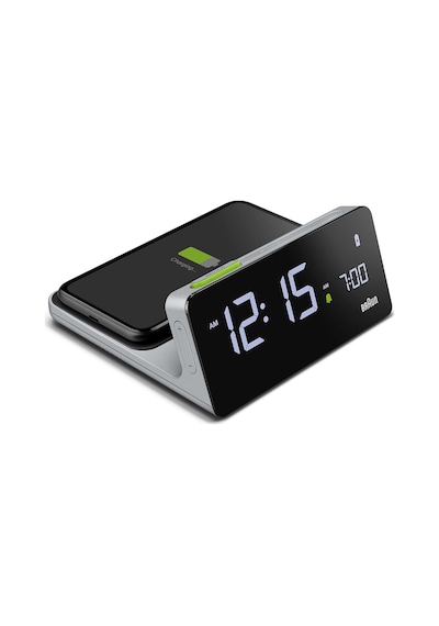 Dijital Va-lcd Ekranlı Çalar Saat, 10 W Qi Kablosuz Hızlı Şarj Pedli, Otomatik Arka Işık Ayarı, Hızlı Ayarla, Sinyal Tonu Alarmı, Gri, Model Bc21geu. Çok Renkli