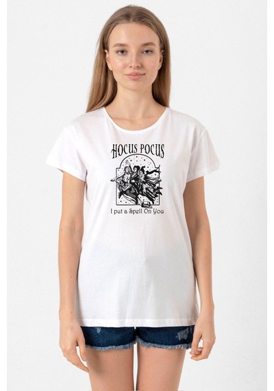 Hocus Pocus I Put A Spell On You Beyaz Kadın Bisikletyaka Tshirt 001