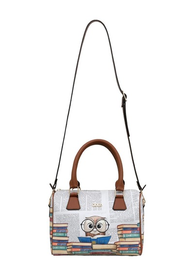 Dogo Kadın Vegan Deri Beyaz El Çantası - The Wise Owl Tasarım Multicolor