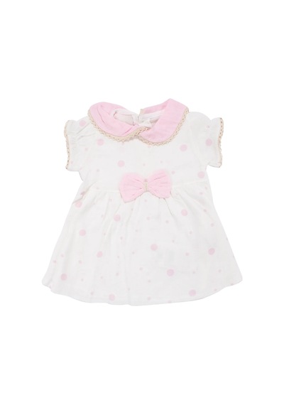 Bebegen Kız Bebek Ekru Pembe Fistolu Bebe Yaka Puanlı Elbise