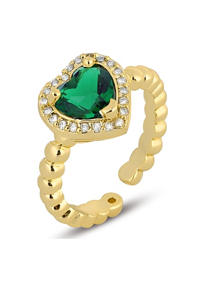 Forentina Altın Rengi Yeşil Taşlı Kalpli Ayarlanabilir Yüzük Ps3323 Çok Renkli