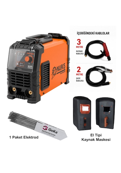 Nuriş Ma200e İnverter Kaynak Makinesi + El Kaynak Maskesi + 100lü 2,5x350mm Rutil Elektrod