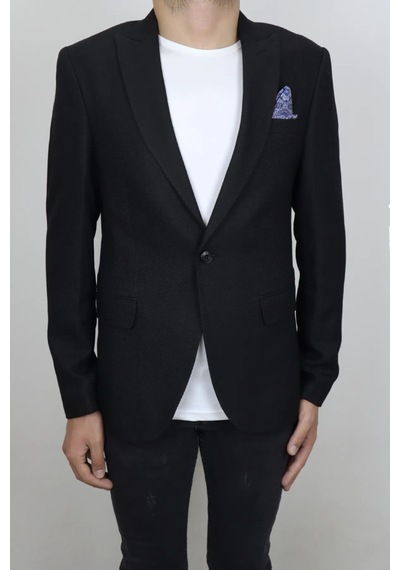 Duayen Dmctekstil Erkek Siyah Düz İtalyan Kesim Dar Kalıp Tek Düğme Blazer Ceket