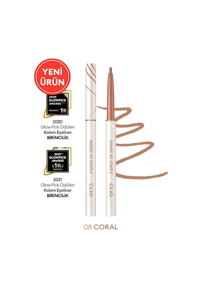 Suya Dayanıklı, İnce Uçlu Göz Kalemi Clıo Sharp So Simple Waterproof Pencil Liner 008 Coral 08