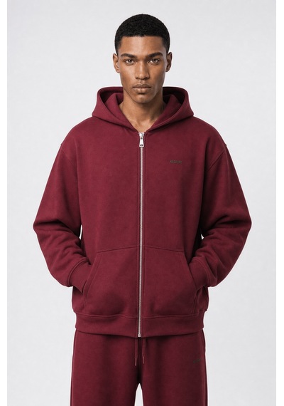 Erkek Respire Basic Oversize Zip Bordo