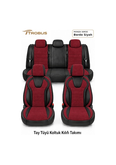 Mitsubishi Asx 2010+ Uyumlu Monza Serisi Tay Tüyü Oto Koltuk Kılıfı Bordo Siyah