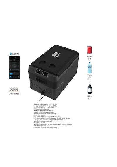 U-frigo Oto Buzdolabı Vesna Mono 30lt 12v/24v Kompresörlü Taşınabilir Model 30 Lt Hacim