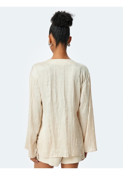 Koton Uzun Kollu Kruvaze Saten Kimono Ceket Bej 5sak50062uw Ekru