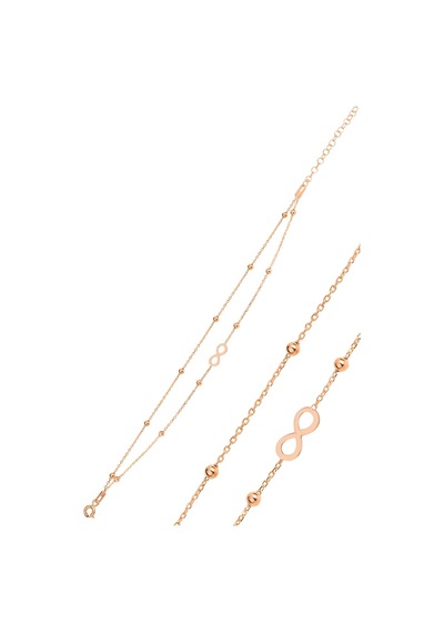 Gümüş Rose Top Top Çift Zincirli Sonsuzluk Bileklik