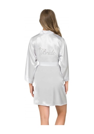 Red Womans Ekru Kısa Saten Bride Sabahlık