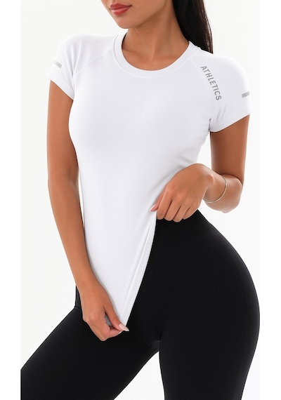 Ghassy Co. Kadın Nefes Alabilir Yüksek Esnek Kısa Kollu, Yoga Fitness Ve Koşu İçin Motivasyonel Tasarım Tişört Beyaz