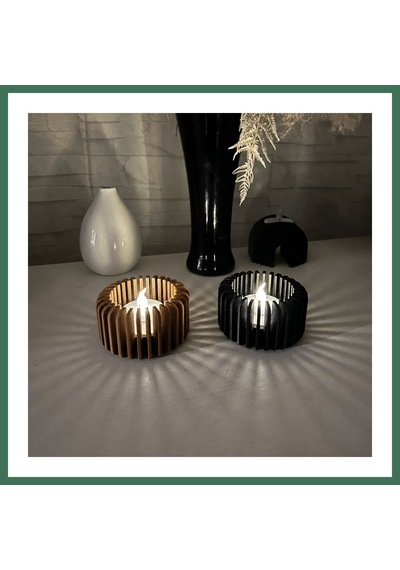 En-cag 3d Baskı Modern Çizgili Mumluk - Tealight Mumluk 1 Adet -kahverengi Bss
