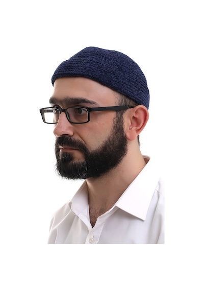 Lacivert Katlamalı Sade Desen Kışlık Kadife Takke Şapka