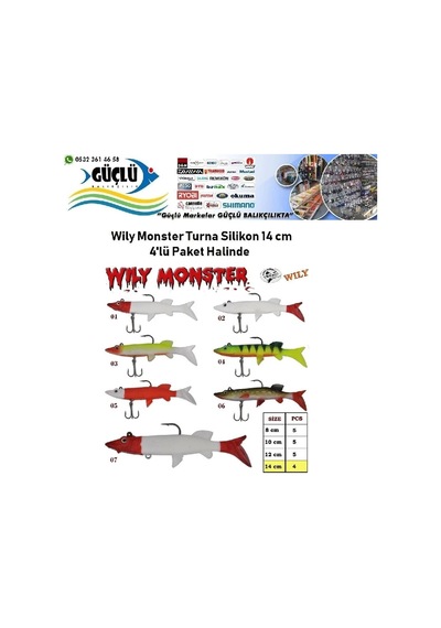 Turna Silikonu 14 Cm Wily Monster 4 Lü Paket Renk:4