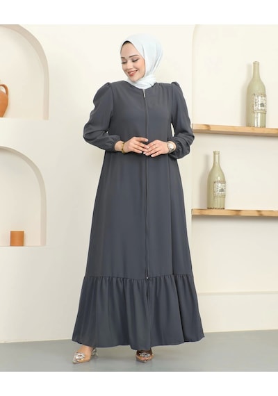 Krep Kumaş Tesettür Ferace / F0134 - Antrasit Antrasit