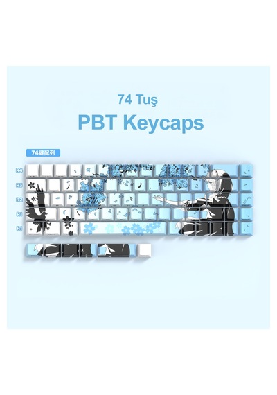 74 Tuş  Yan Baskılı Yarı Saydam Pbt Süblimasyon Mekanik Klavye Tuşları Klavye Keycaps