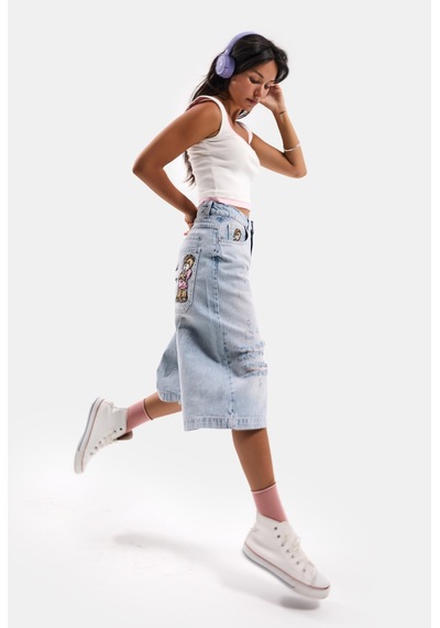 it's basic Kadın Ice 12s6-89 Baggy Fit Maxi Denim Tasarım Bermuda Şort Ice Rengi