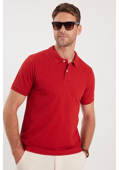 Tudors Erkek Slim Fit Dar Kesim Pamuklu Yumuşak Dokulu Serin Tutan Kumaş Düz Pike Bordo Polo Yaka Tişört-33710 Bordo