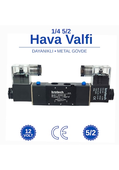 Brotech 1/4 - 5/2 Çift Bobin Selenoid Valf Araç Air Valfi Tır Branda Valfi Pnömatik Valf 12/24/220 Volt