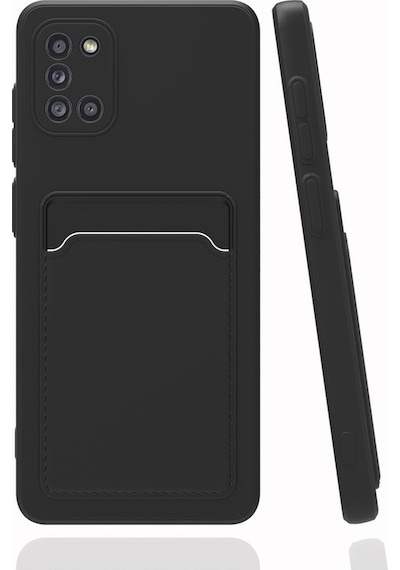 Fibaks Galaxy A31 Uyumlu Kılıf Kamera Korumalı Kartlıklı Cüzdanlı Kırmızı Tuşlu Siyah Silikon Kapak