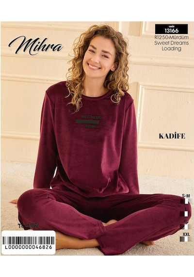 Mihra Kadın Kışlık Bisiklet Yaka Kadife Pijama Takımı 13166m - 1 Adet Mürdüm